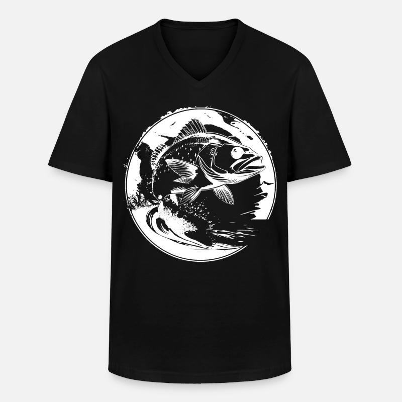Fisch Grafik - Männer-T-Shirt mit V-Ausschnitt - Schwarz