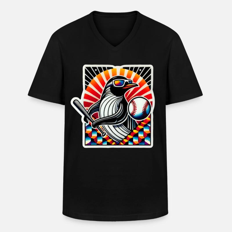 Pinguin Baseball - Männer-T-Shirt mit V-Ausschnitt - Schwarz