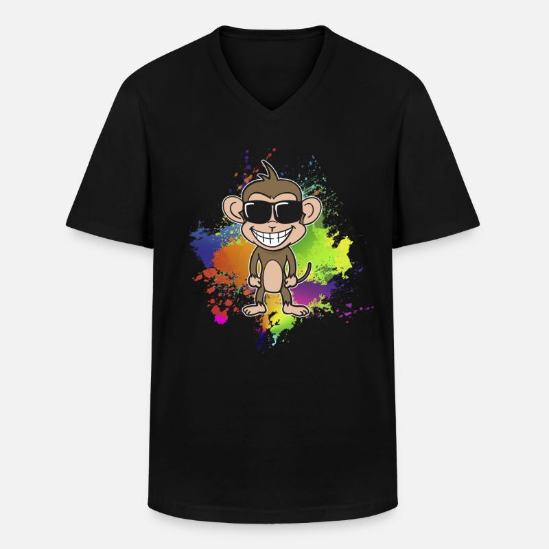 Bunter-Sommer-Affe - Männer-T-Shirt mit V-Ausschnitt - Schwarz