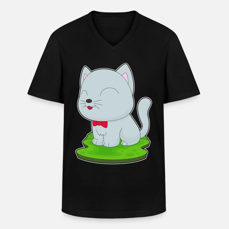 Katze Fliege - Männer-T-Shirt mit V-Ausschnitt - Schwarz