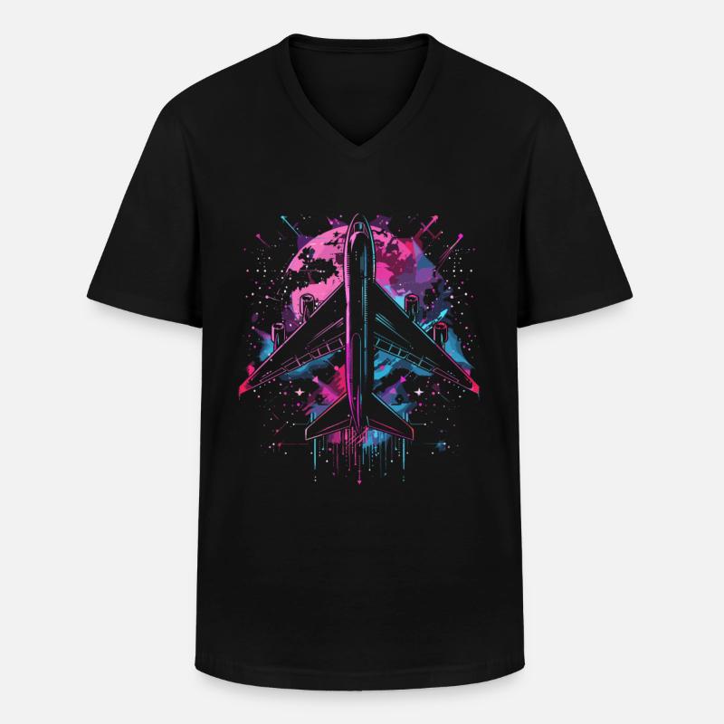 Flugzeug Steampunk - Männer-T-Shirt mit V-Ausschnitt - Schwarz