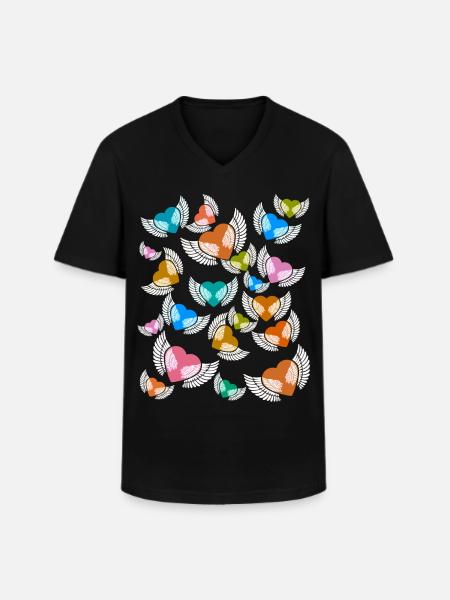 Coeur Coeurs Anniversaire Saint-Valentin - T-shirt col V Homme - noir