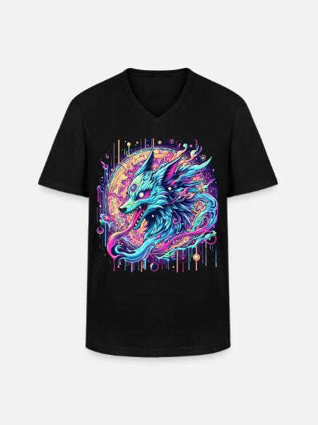 Psychedelic Fox Head Goa Art - Men's V-Neck T-Shirt - black