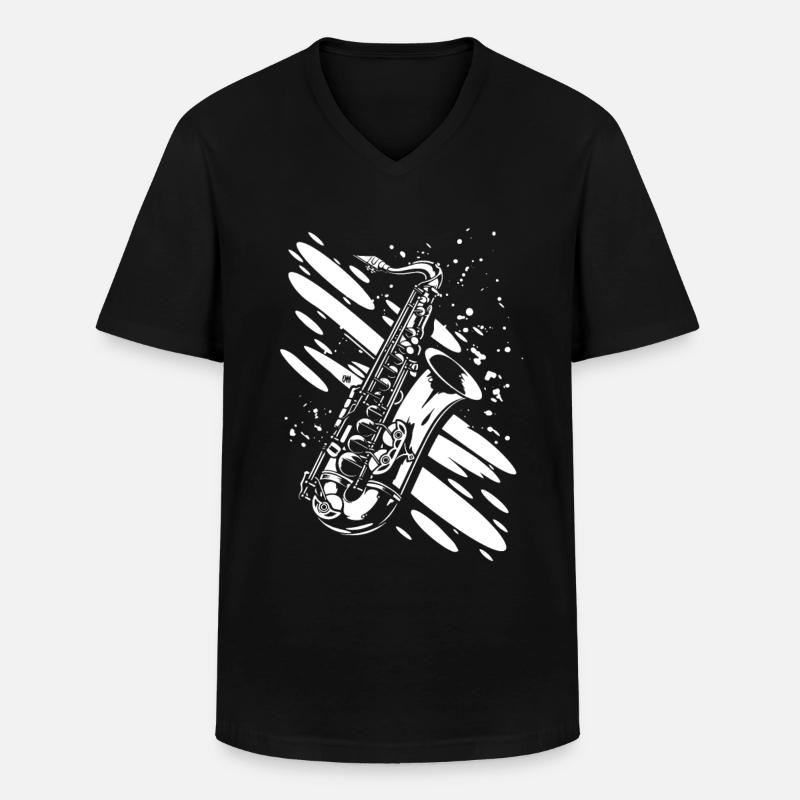 Saxophon - Männer-T-Shirt mit V-Ausschnitt - Schwarz