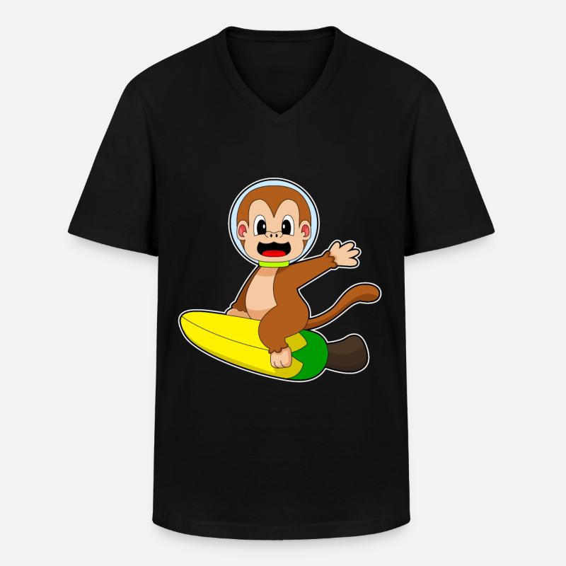 Affe Banane  - Männer-T-Shirt mit V-Ausschnitt - Schwarz