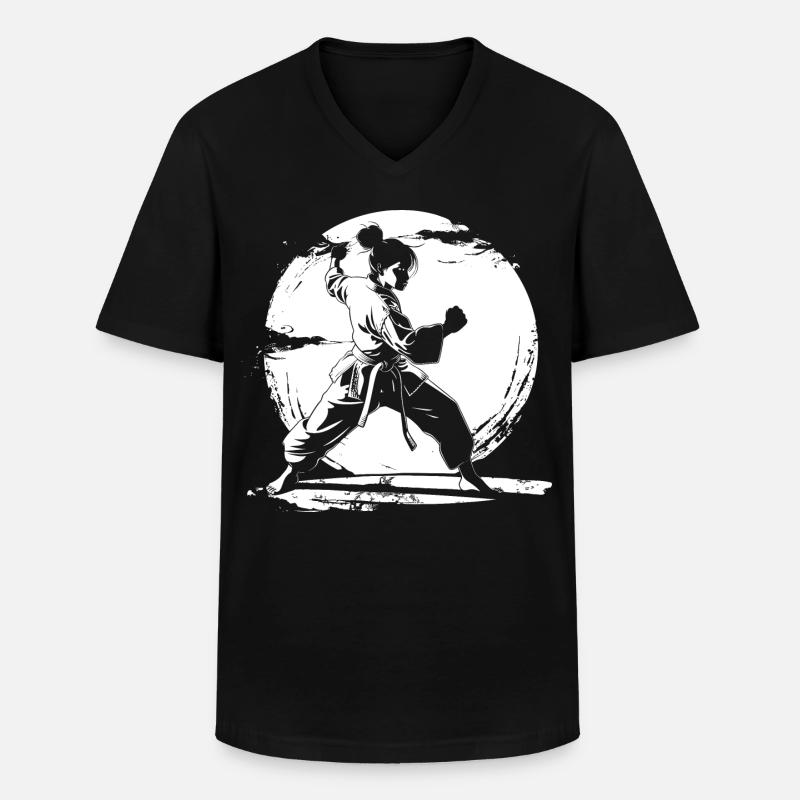 Karate Mädchen Zeichnung - Männer-T-Shirt mit V-Ausschnitt - Schwarz