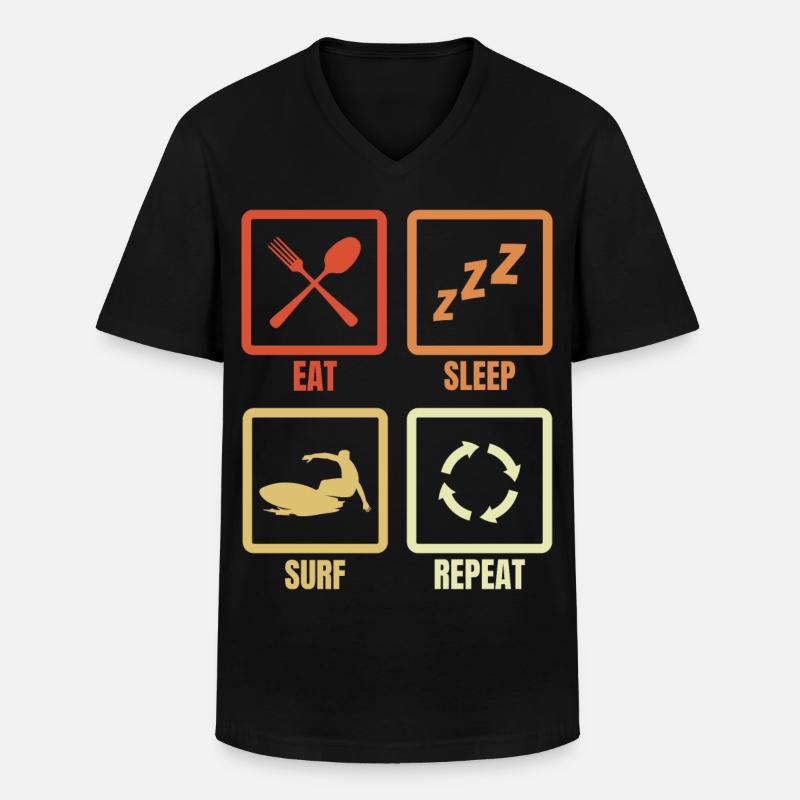 Eat Sleep Surf Repeat - Männer-T-Shirt mit V-Ausschnitt - Schwarz
