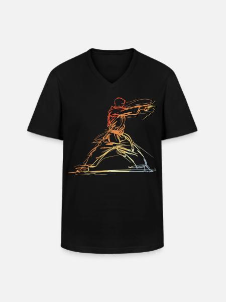 Karateka Line Sketch Retro - Men's V-Neck T-Shirt - black