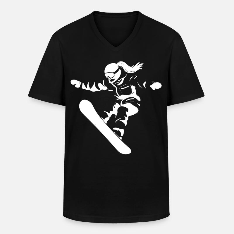 Dessin d’une snowboardeuse - T-shirt col V Homme - noir