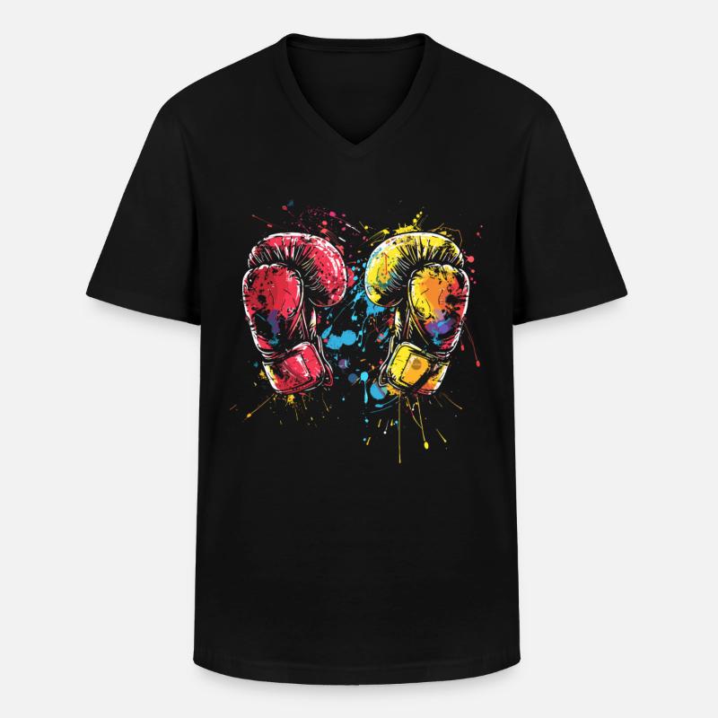 Kickboxhandschuhe - Männer-T-Shirt mit V-Ausschnitt - Schwarz