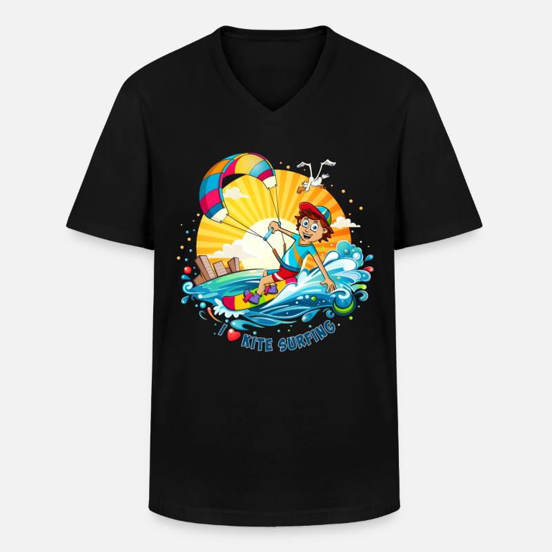 Bunte Illustration eines Kitesurfers - Männer-T-Shirt mit V-Ausschnitt - Schwarz