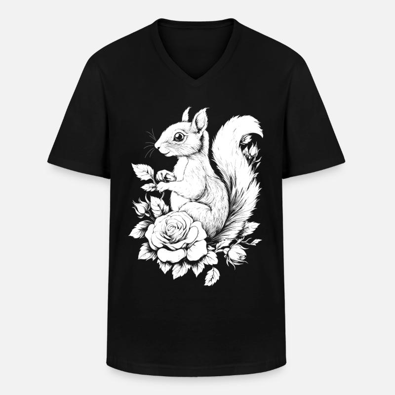 Eichhörnchen Blumen Rose Ästhetik Hörnchen - Männer-T-Shirt mit V-Ausschnitt - Schwarz