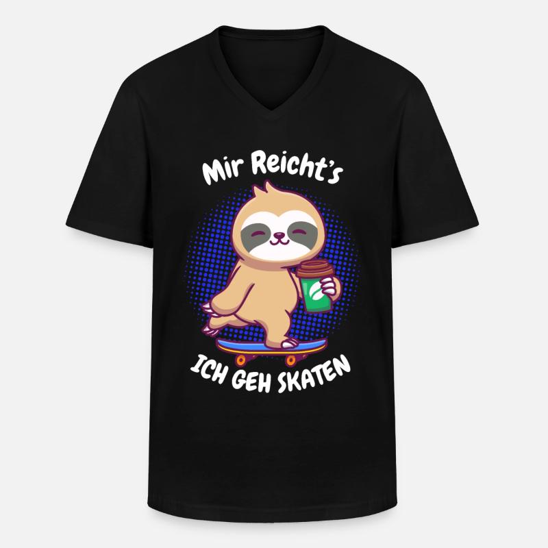 Kaffee Sloth Skateboard - Männer-T-Shirt mit V-Ausschnitt - Schwarz