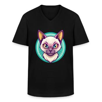 Chat Birman Race Dessin Animé Kawaii Animal Pet - T-shirt col V Homme - noir - Devant - AI Model Male 178 dark (178cm)