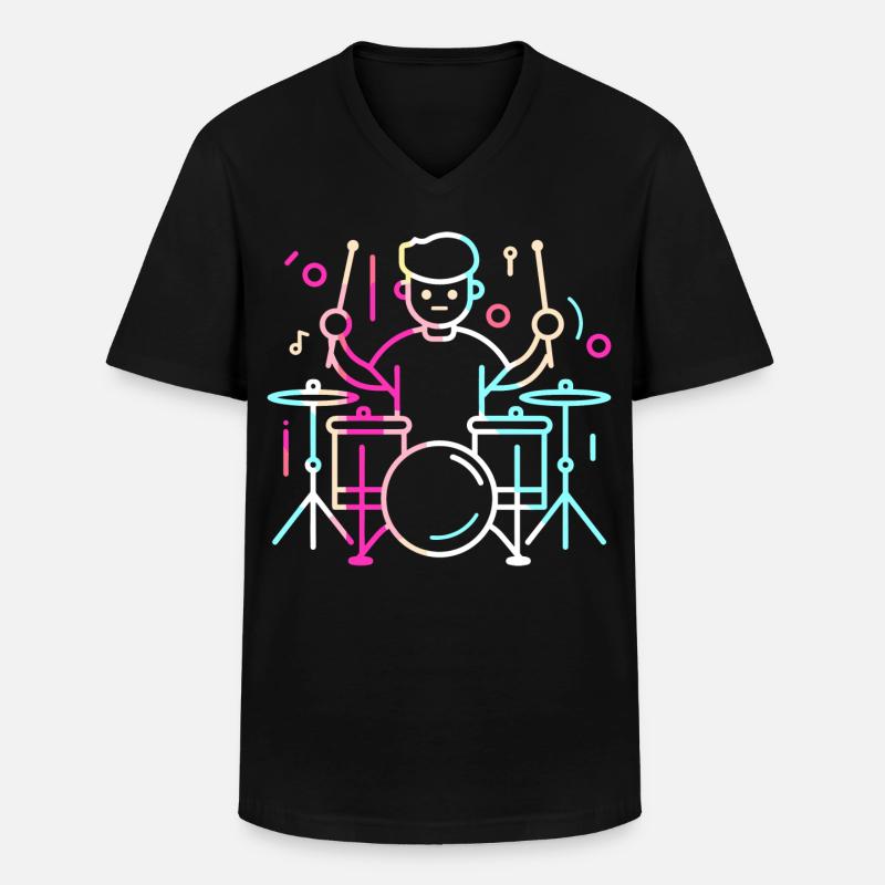 Drummer Junge Zeichnung - Männer-T-Shirt mit V-Ausschnitt - Schwarz
