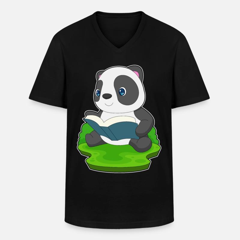 Panda Buch - Männer-T-Shirt mit V-Ausschnitt - Schwarz