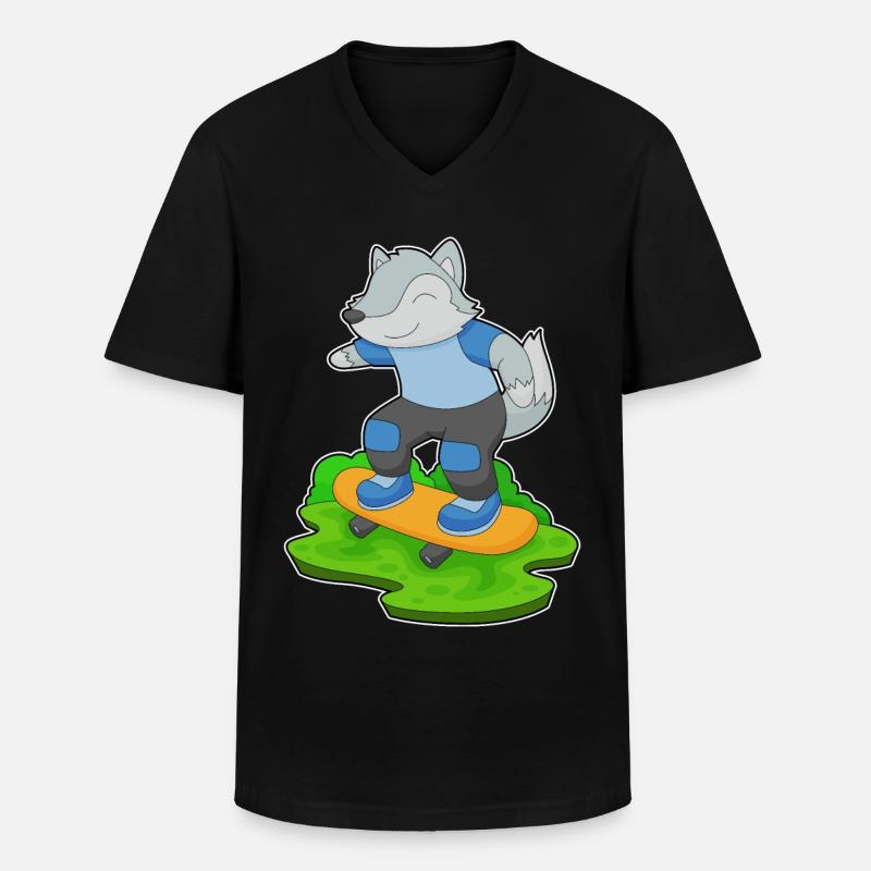 Wolf Skater Skateboard - Männer-T-Shirt mit V-Ausschnitt - Schwarz