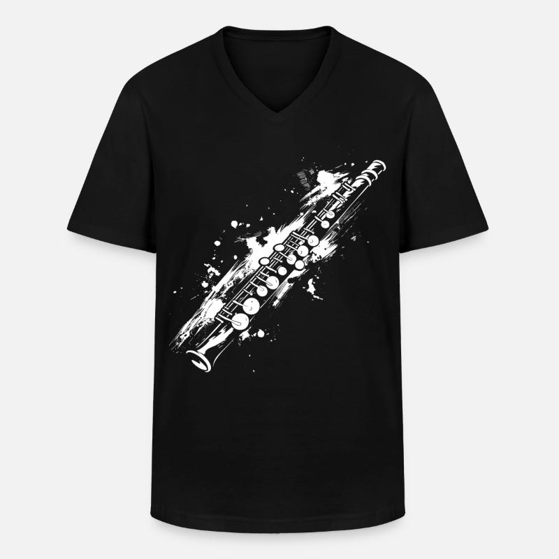 Flöte - Männer-T-Shirt mit V-Ausschnitt - Schwarz