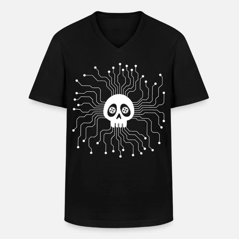 White Microprocessor Skull - Men's V-Neck T-Shirt - black