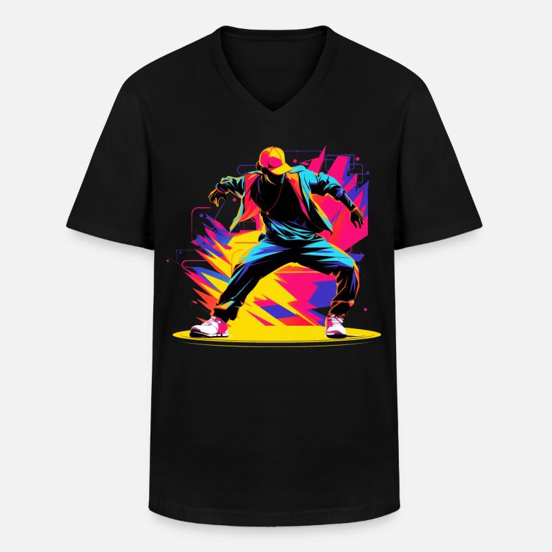 90er Farben Breakdancer - Männer-T-Shirt mit V-Ausschnitt - Schwarz
