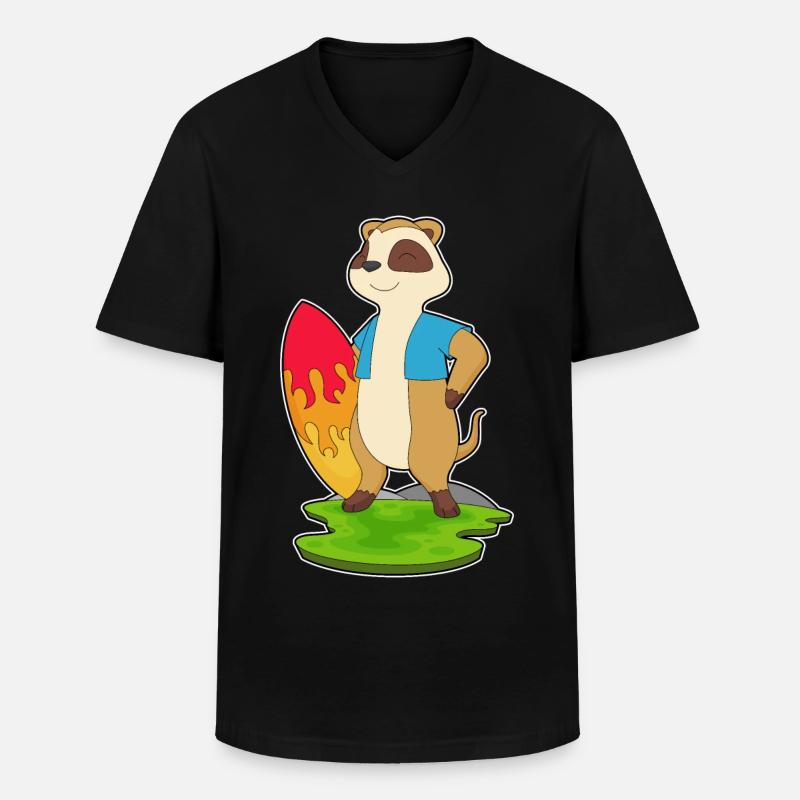 Erdmännchen Surfer Surfbrett - Männer-T-Shirt mit V-Ausschnitt - Schwarz