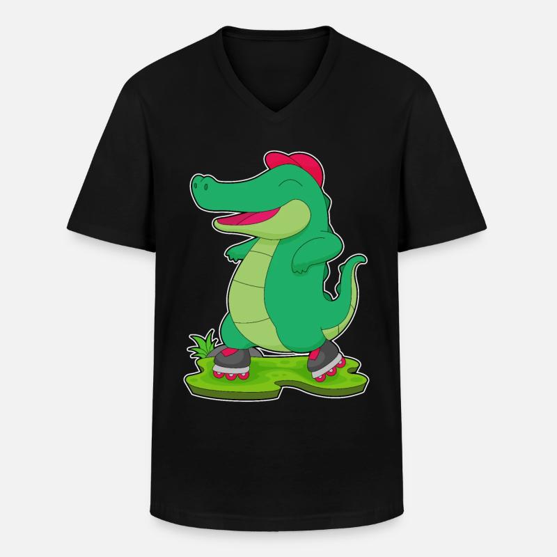 Krokodil Inline skating Rollschuhe - Männer-T-Shirt mit V-Ausschnitt - Schwarz
