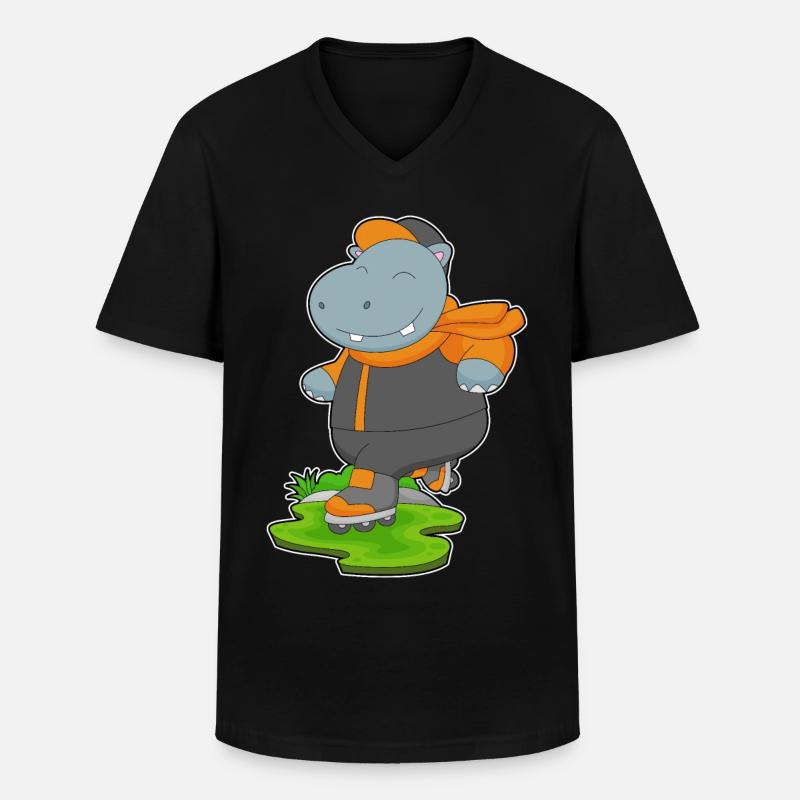 Nilpferd Inline skating Inline skates - Männer-T-Shirt mit V-Ausschnitt - Schwarz