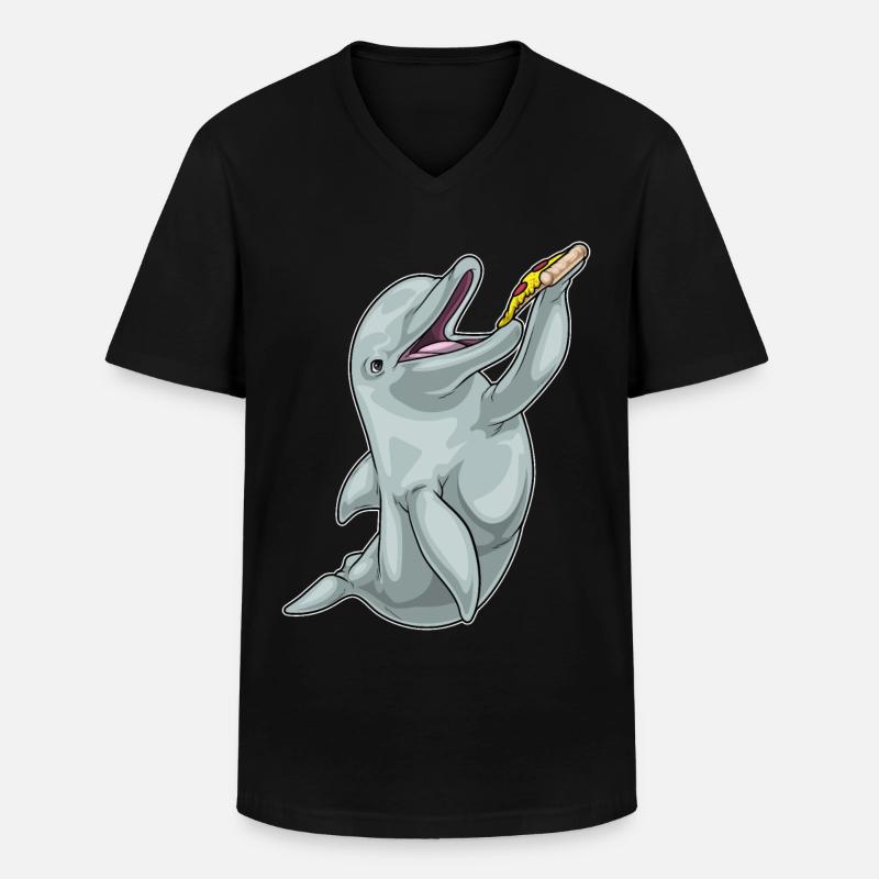 Delfin Pizza - Männer-T-Shirt mit V-Ausschnitt - Schwarz