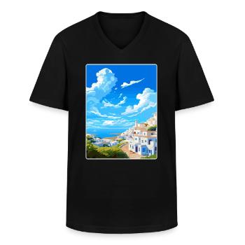 Patmos Grèce Grec Vintage Voyage Poster Souvenir - T-shirt col V Homme - noir - Devant - AI Model Male 178 dark (178cm)