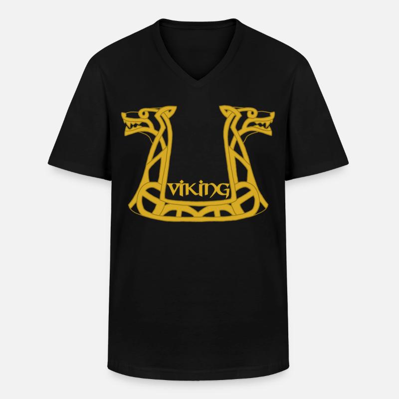 Wikinger Goldener Drache - Männer-T-Shirt mit V-Ausschnitt - Schwarz
