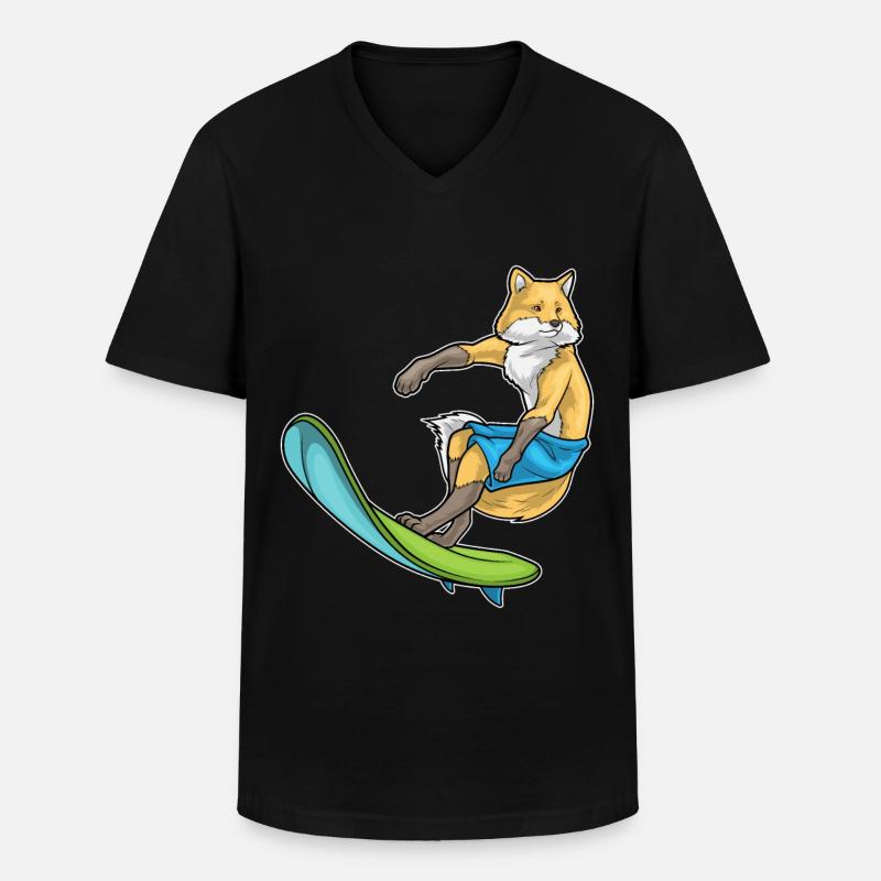 Fuchs Surfer Surfbrett - Männer-T-Shirt mit V-Ausschnitt - Schwarz