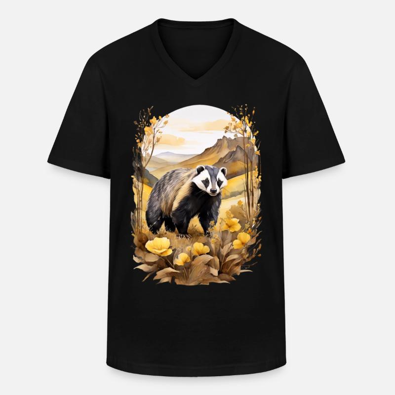 Dachs in den Bergen - Männer-T-Shirt mit V-Ausschnitt - Schwarz