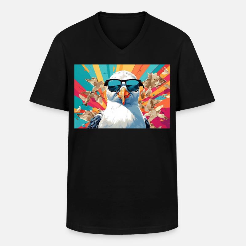 Coole Möwe im Getümmel - Männer-T-Shirt mit V-Ausschnitt - Schwarz