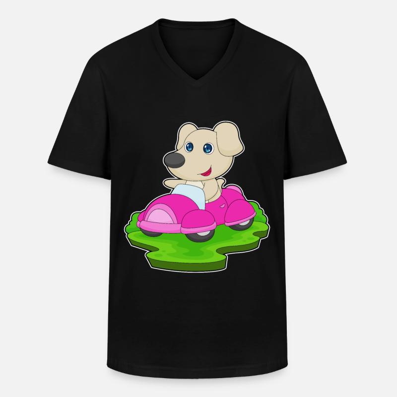 Hund Auto - Männer-T-Shirt mit V-Ausschnitt - Schwarz