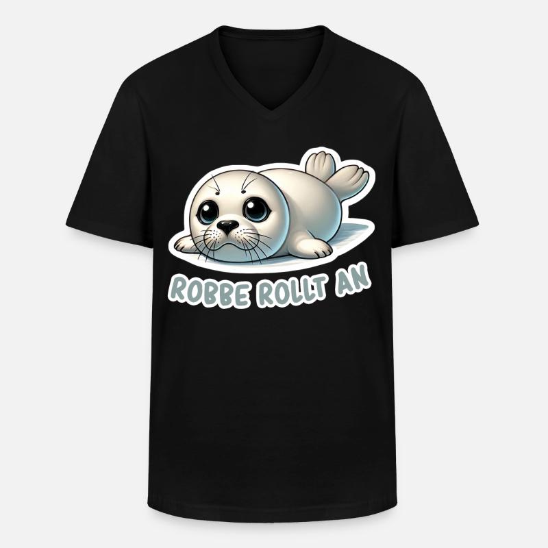 Robbe rollt an - Männer-T-Shirt mit V-Ausschnitt - Schwarz