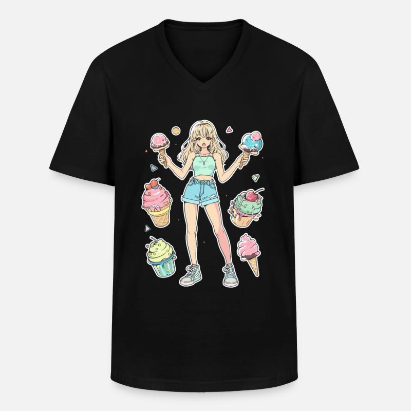 Eiscreme Mädchen - Männer-T-Shirt mit V-Ausschnitt - Schwarz