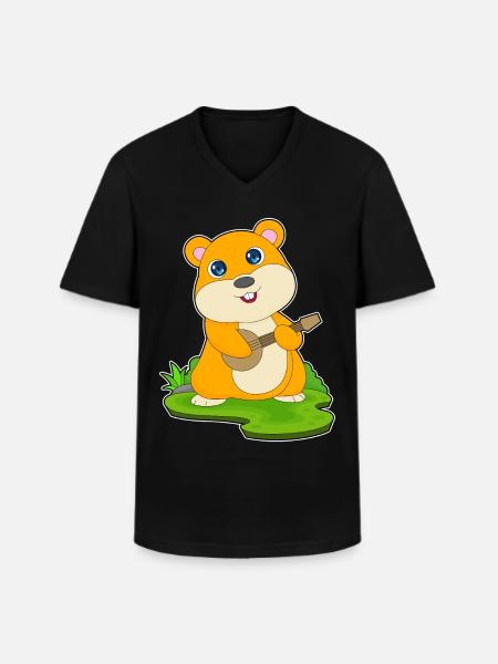 Hamster, Musiker, Gitarr, Musik - T-shirt med V-ringning herr - svart