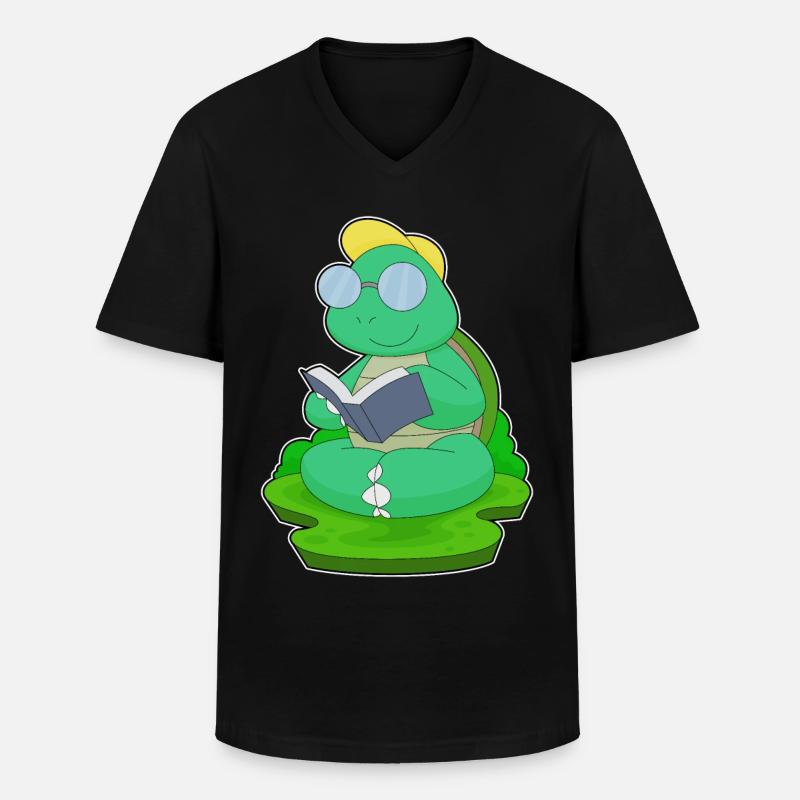Schildkröte Nerd Buch Brille - Männer-T-Shirt mit V-Ausschnitt - Schwarz