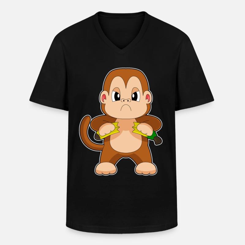 Affe Banane  - Männer-T-Shirt mit V-Ausschnitt - Schwarz