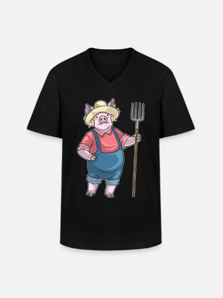Pig Farmer Pitchfork Farm - Men's V-Neck T-Shirt - black