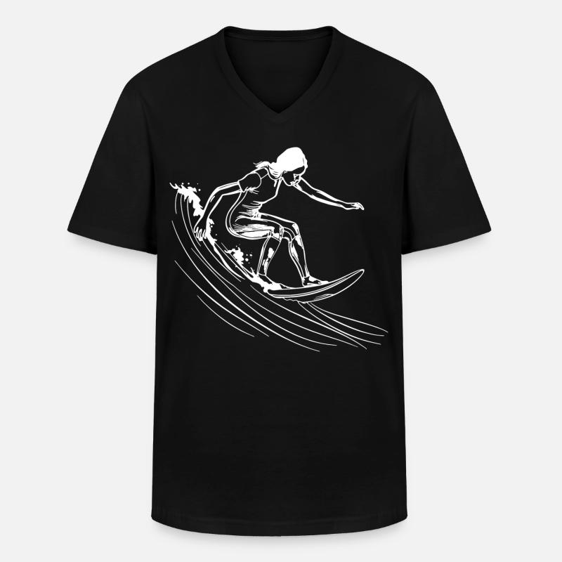 Surfen Mädchen - Männer-T-Shirt mit V-Ausschnitt - Schwarz
