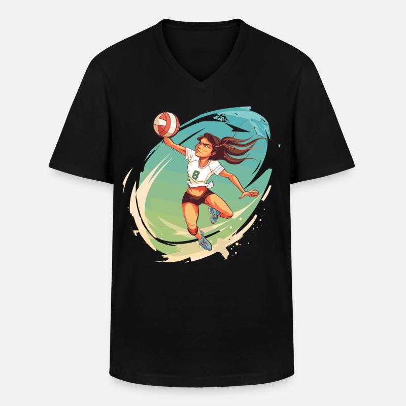 Volleyballspielerin Comic Stil - Männer-T-Shirt mit V-Ausschnitt - Schwarz