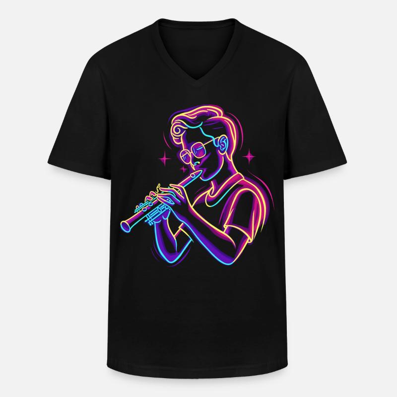 Flöte Junge Grafik Synthwave - Männer-T-Shirt mit V-Ausschnitt - Schwarz