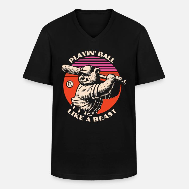 Baseball Beast Bear - Männer-T-Shirt mit V-Ausschnitt - Schwarz
