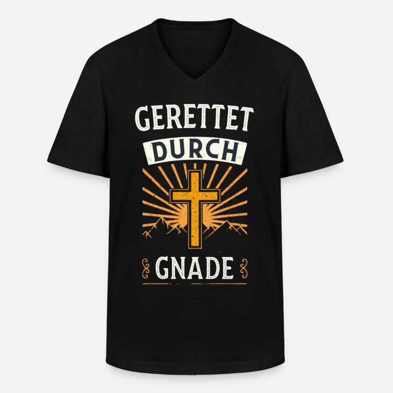 Gerettet durch Gnade - Männer-T-Shirt mit V-Ausschnitt - Schwarz