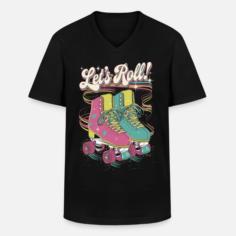Let's Roll Buntes Retro-Rollschuh-Design - Männer-T-Shirt mit V-Ausschnitt - Schwarz
