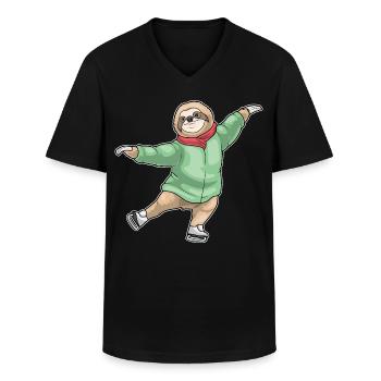 Patins à glace paresseux - T-shirt col V Homme - noir - Devant - AI Model Male 178 dark (178cm)