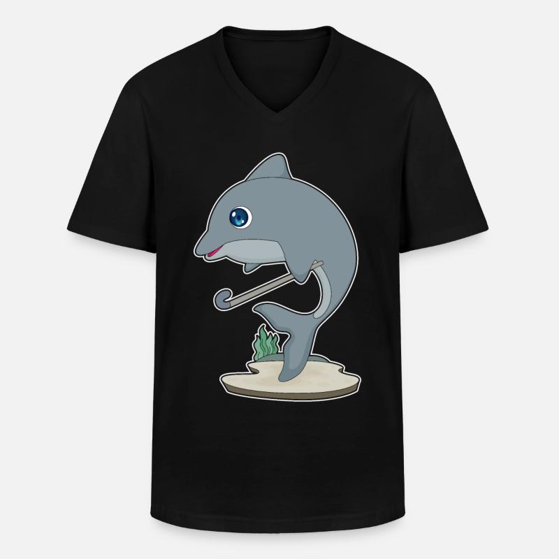 Delfin Feldhockey Hockeyschläger - Männer-T-Shirt mit V-Ausschnitt - Schwarz