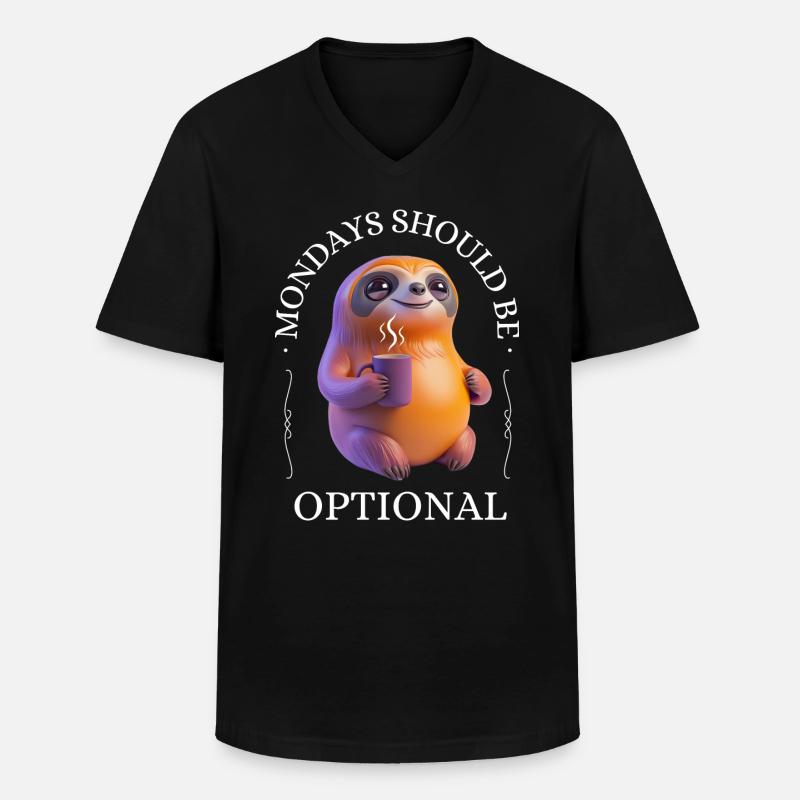 Monday grouch – coffee-drinking sloth - Men's V-Neck T-Shirt - black