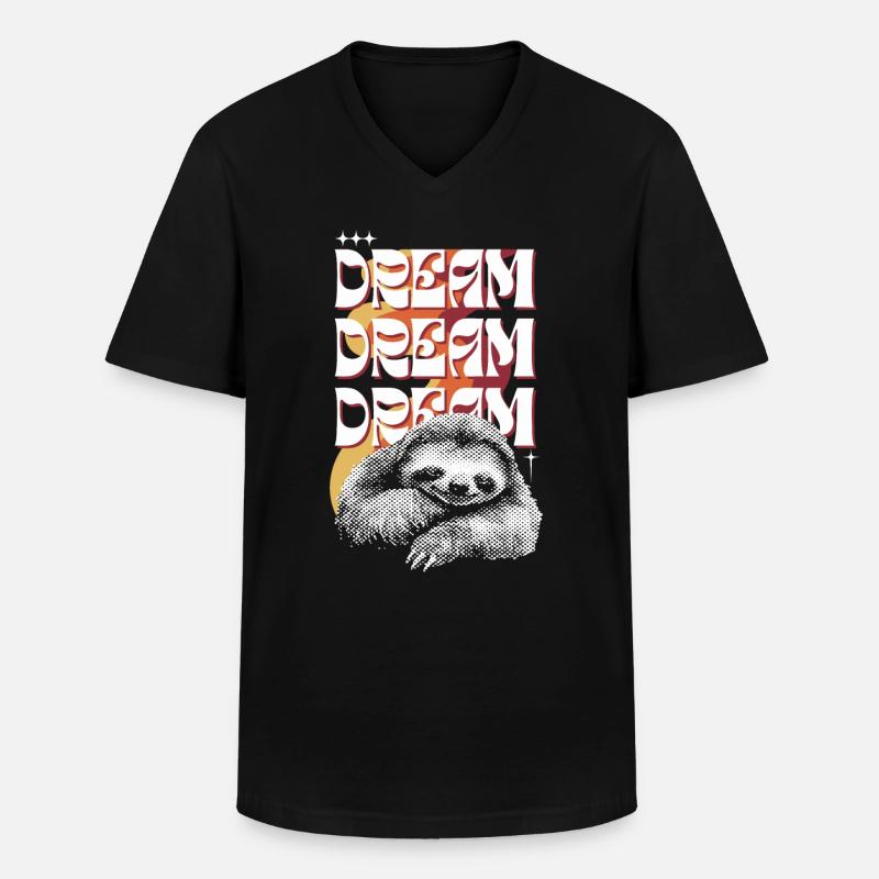 Träumerisches Faultier – Dream Dream Dream - Männer-T-Shirt mit V-Ausschnitt - Schwarz